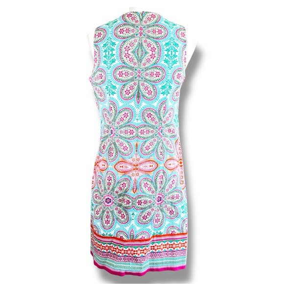 London Times Sleeveless Shift Dress Multicolor Boho Medallion Print‎ Size 6 - Picture 3 of 8